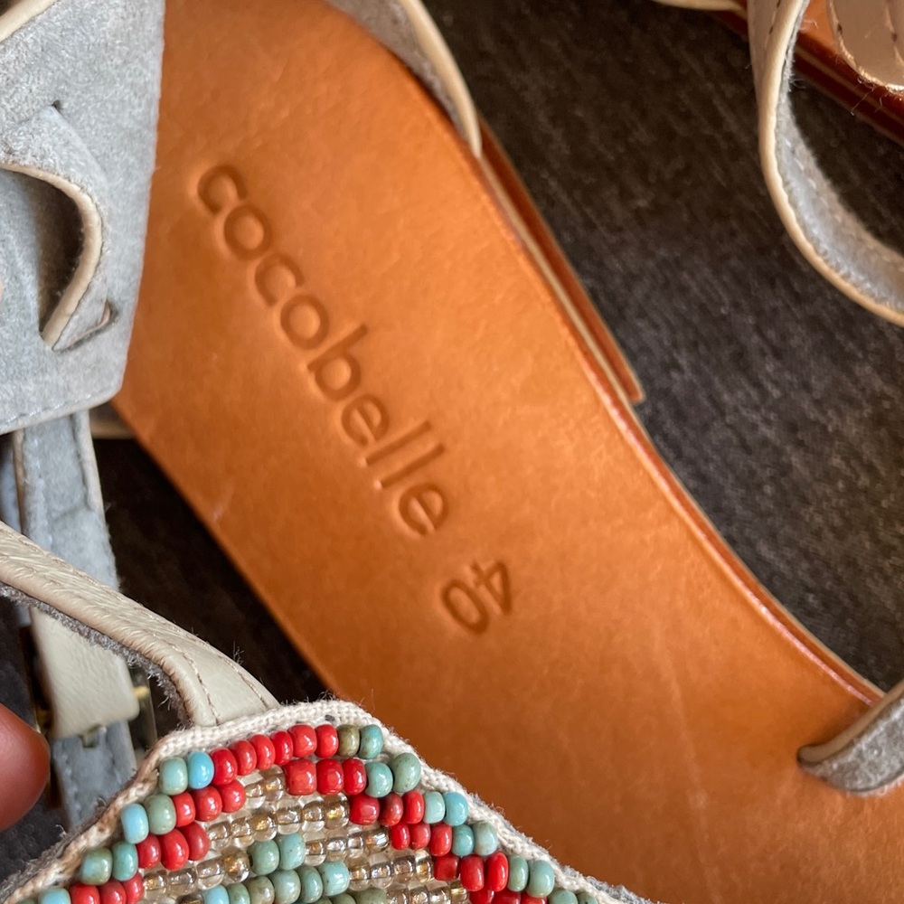 Cocobelle sandals beaded 40/9 Leather embellished aztec beads party vacation - Picture 5 of 7